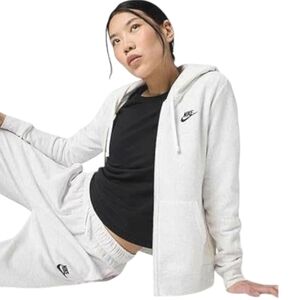 Nike Women’s Fleece Full Zip Hoodie Jacket White Small Logo Swoosh - Size M